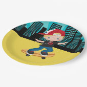 Skateboard boy - kies uw achtergrondkleur papieren bordje (Gekanteld)