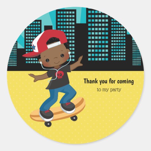 Skateboard boy - kies uw achtergrondkleur ronde sticker (Voorkant)