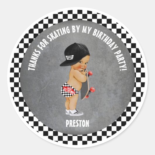 Skateboard Boy Pet Skater Red Grey Black Check Ronde Sticker (Voorkant)