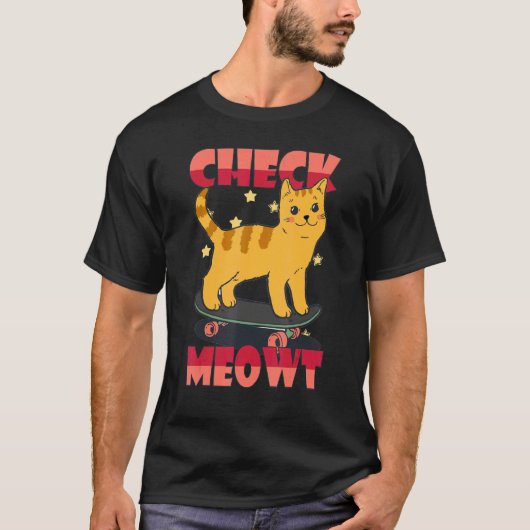 skateboard cat check me out skater  skateboard t-shirt (Voorkant)