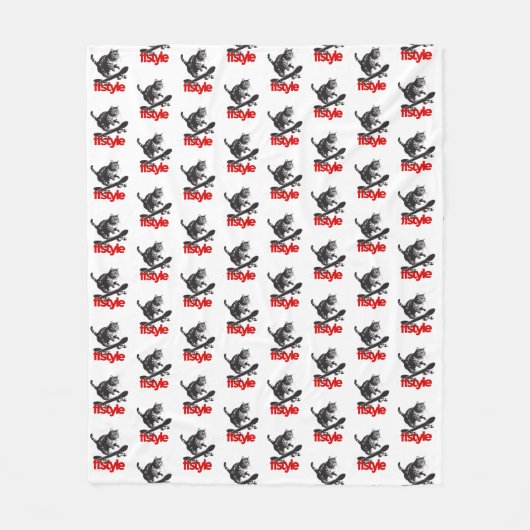 Skateboard Cat FFS Style White Fleece Deken (Voorkant)