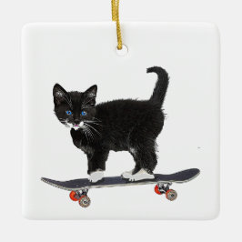 Skateboard Cat Keramisch Ornament