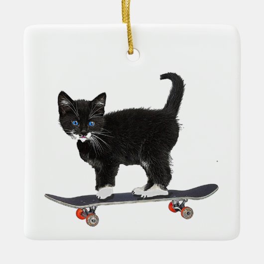 Skateboard Cat Keramisch Ornament (Voorkant)