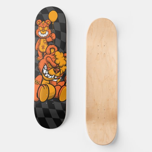 Skateboard Checkerboard Grey Teddies Oranje (Voorkant)