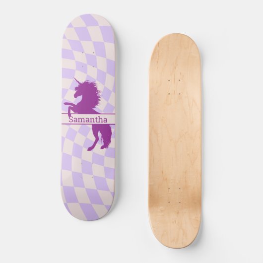 Skateboard Checkerboard Paars Unicorn (Voorkant)