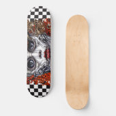 Skateboard Checkered Retro Cool Blue Girl (Voorkant)
