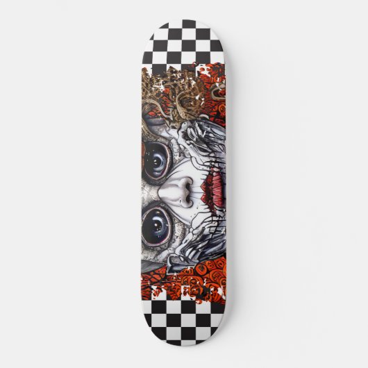 Skateboard Checkered Retro Cool Blue Girl (Voorkant)