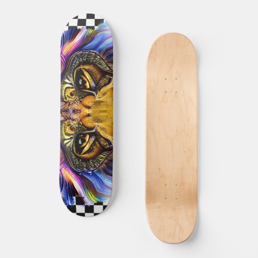 Skateboard Checkered Retro Cool Lion Eyes (Voorkant)