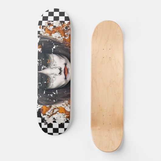 Skateboard Checkered Retro Cool Oranje Girl (Voorkant)