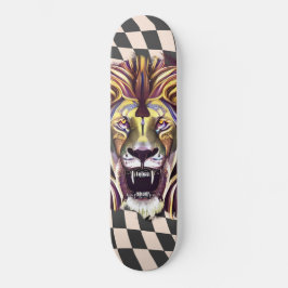 Skateboard Checkered Retro Gold Lion Eyes