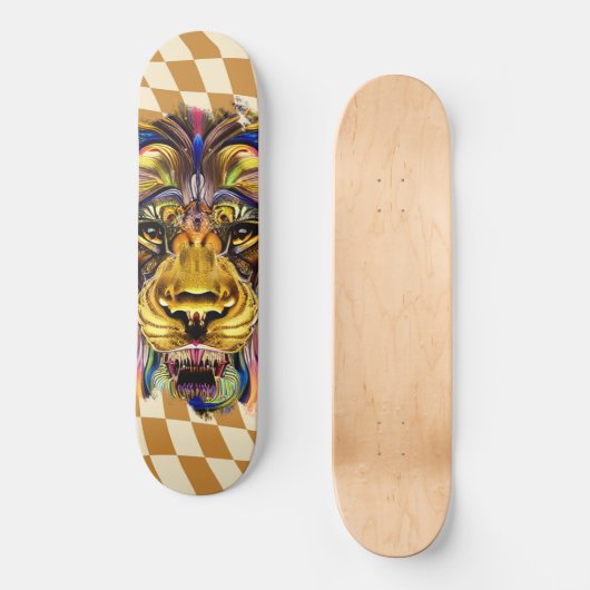 Skateboard Checkered Retro Golden Lion (Voorkant)