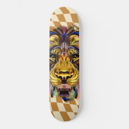 Skateboard Checkered Retro Golden Lion