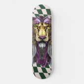 Skateboard Checkered Retro green paars Lion (Voorkant)