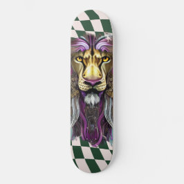 Skateboard Checkered Retro green paars Lion
