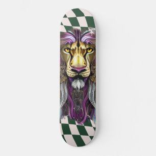 Skateboard Checkered Retro green paars Lion