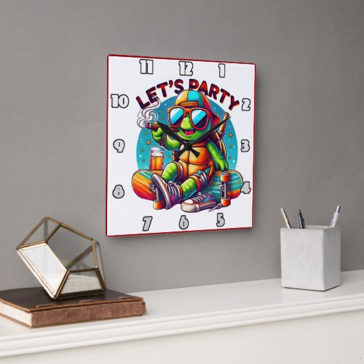 Skateboard chill vibes op schildpaddenfeest vierkante klok (Kantoor)