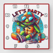 Skateboard chill vibes op schildpaddenfeest vierkante klok (Voorkant)