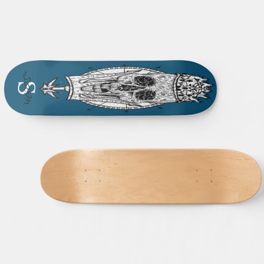 skateboard Custom Blue Skeleton Nautical King (Horizontaal)
