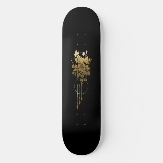 Skateboard Deck "Geometric Floral in Gold" (Voorkant)