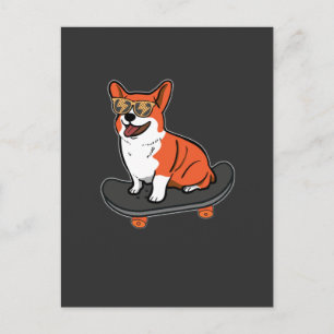 Skateboard Dog Corgi Sunbribril Skater Puppy Briefkaart