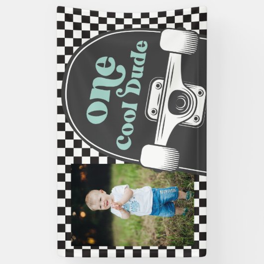 Skateboard Een Cool Dude Verjaardag Foto Spandoek (Verticaal)