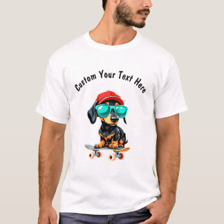 Skateboard en Schattigee teckel Dog Aanpasbaar T-shirt