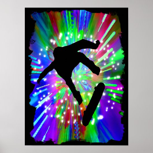 Skateboard Flip Out in Fireworks Poster (Voorkant)