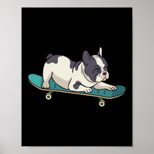Skateboard Franse Bulldog Skateboardende Hond Poster