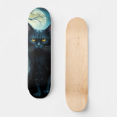 Skateboard Gato negro en noche de luna llena (Voorkant)