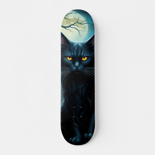 Skateboard Gato negro en noche de luna llena (Voorkant)