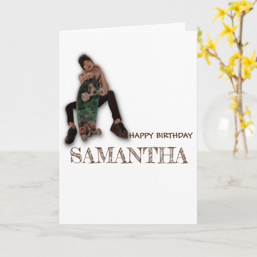 SKATEBOARD GEFELICITEERD MEISJE KAART (Gele Bloem)