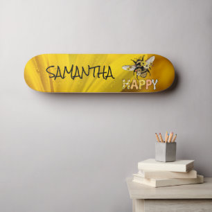 Skateboard - Gepersonaliseerd geel bij - gelukkig