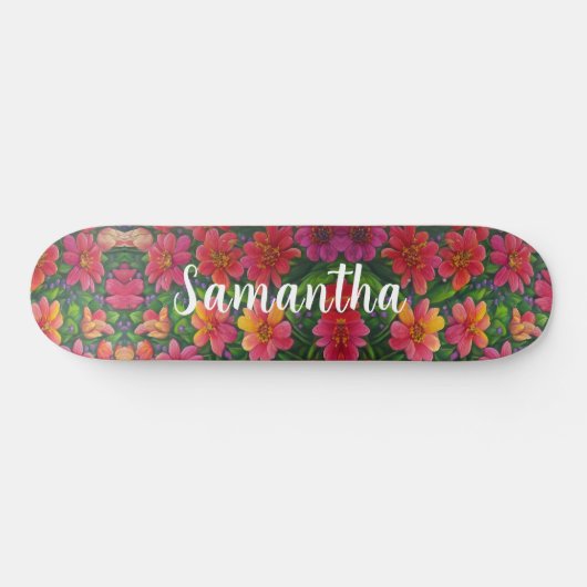 Skateboard Girly Pattern Red sinaasappel Floral bl (Horizontaal)