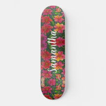 Skateboard Girly Pattern Red sinaasappel Floral bl