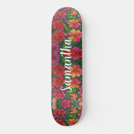Skateboard Girly Pattern Red sinaasappel Floral bl