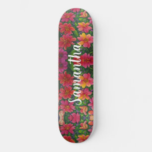 Skateboard Girly Pattern Red sinaasappel Floral bl