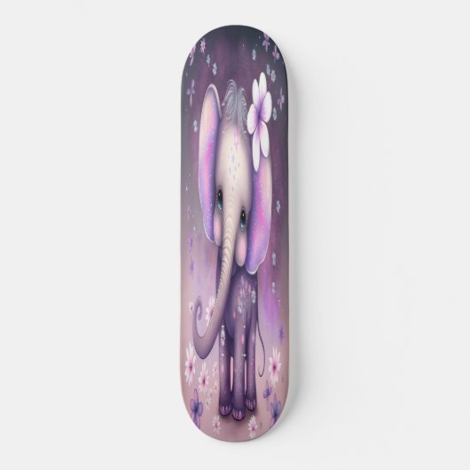 Skateboard Girly white flower baby olifant (Voorkant)
