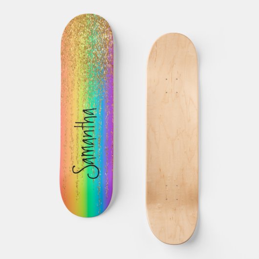 Skateboard Gold Sparkle Rainbow (Voorkant)