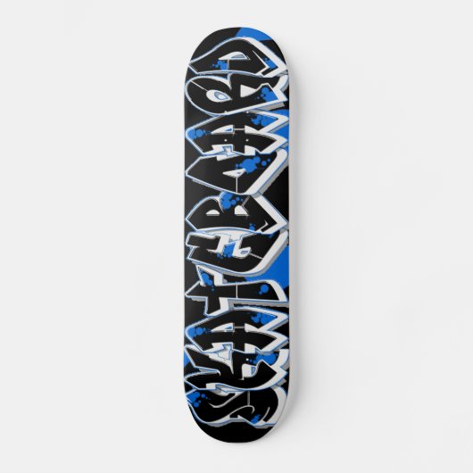 Skateboard graffiti stijl blauw en zwart (Voorkant)