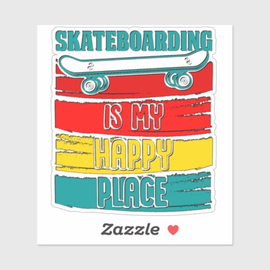 Skateboard Happy Place 4-inch Kiss Cut Vinyl Stick Sticker (Vel)