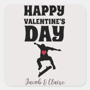 skateboard, Happy valentines day personalize naam Vierkante Sticker