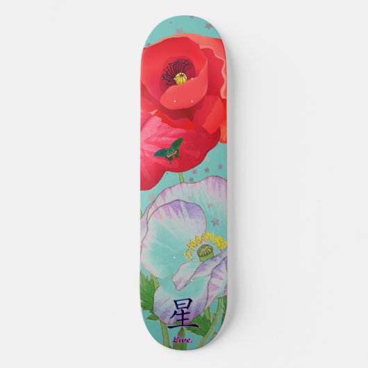 Skateboard JAPANESE FLOWERS STARS KANJI LIVE (Voorkant)