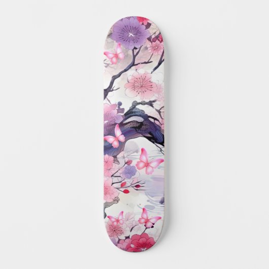 Skateboard Japanse Kersenbloesem & Vlinders (Voorkant)