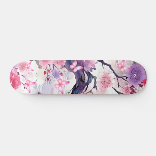 Skateboard Japanse Kersenbloesem & Vlinders (Horizontaal)