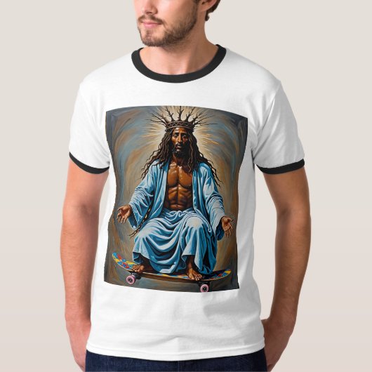 Skateboard Jesus gekroond tot King Streetwear T-sh T-shirt (Voorkant)