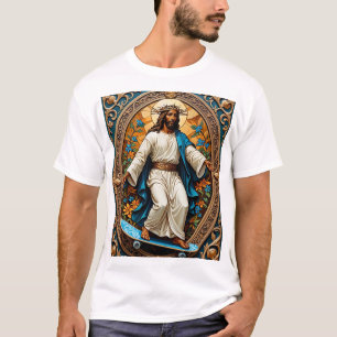 Skateboard Jesus Sacred Art Grappig Religieus Tshi T-shirt