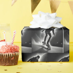 Skateboard jongen met bliksemschichten cadeaupapier