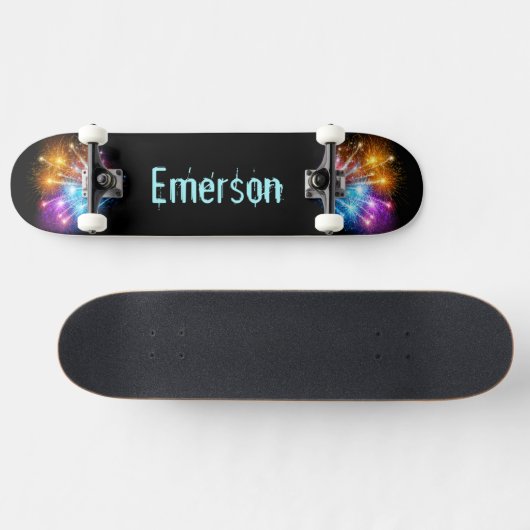 Skateboard Jouw naam Fireworks toevoegen (Horizontaal)