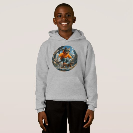Skateboard Kat Hoodie – Vrijheid in Beweging (Voorkant volledig)