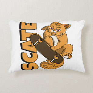 Skateboard Kat – Oranje kat in actie Accent Kussen